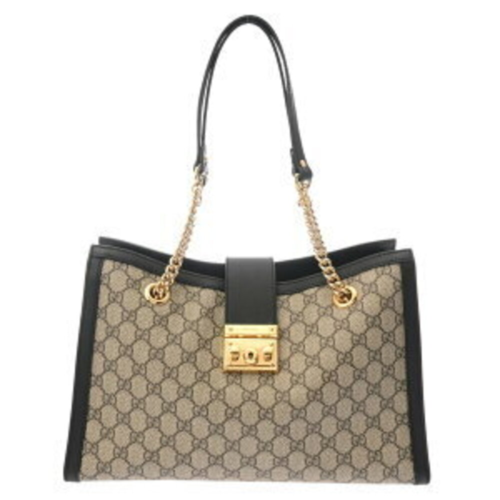 Gucci Tote Bag Padlock Beige Ebony Black GG Supreme Canvas Leather